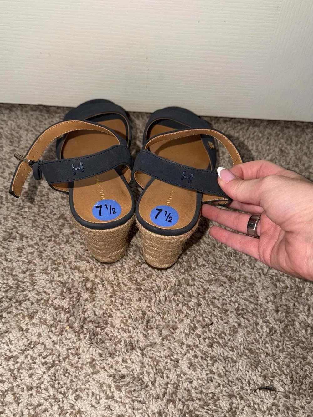 Tommy Hilfiger Navy Open-Toe Espadrille Wedge Sandals